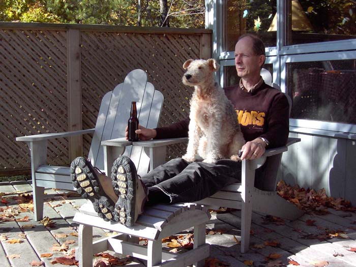 Cliff and Perry on the deck at the cottage